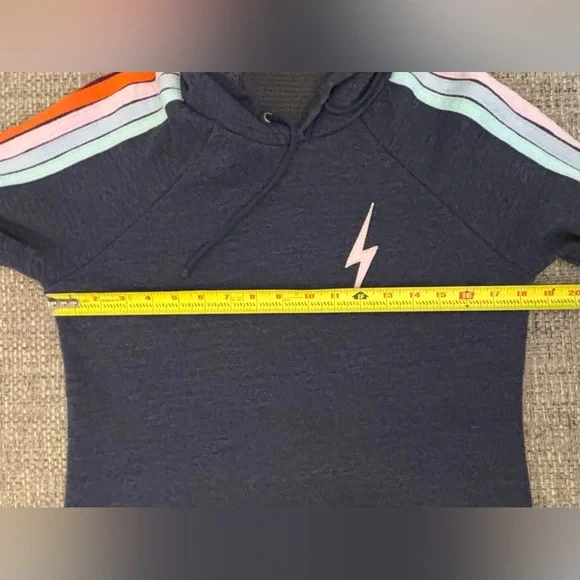 Aviator Nation 🌈 Navy Pastel Stripes Crop Hoodie Size Extra Small Like New - Picture 6 of 6